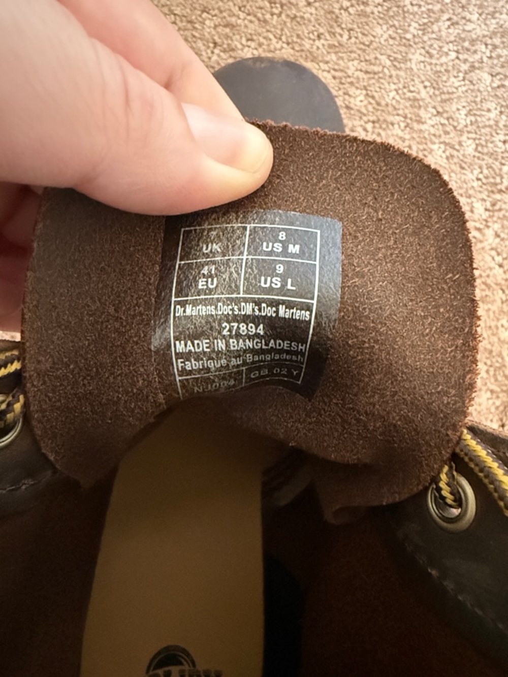 Dr. Martens Dark Brown Leather 8-Eye Lace-Up Boots with Yellow Accents - Picture 5 of 5